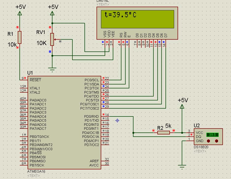 Схема термометра DS18B20 + Atmega16 + LCD