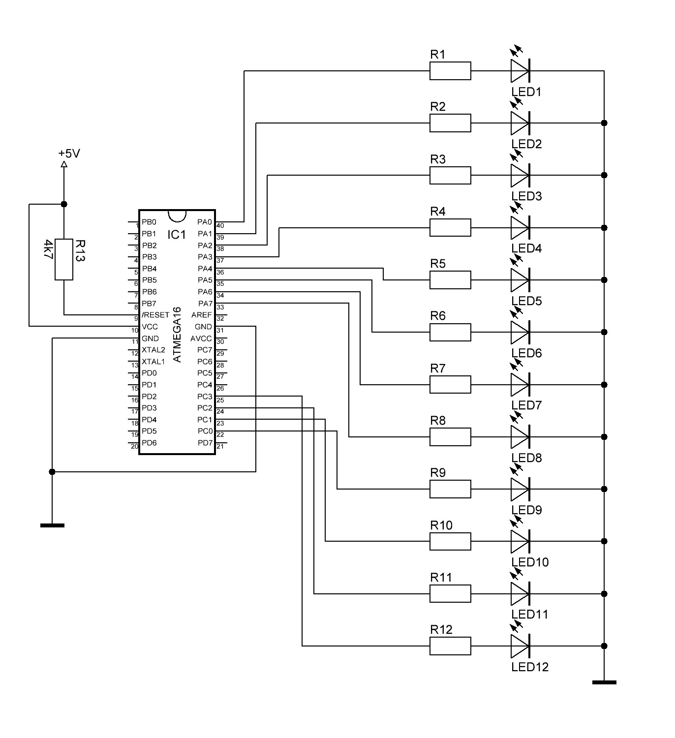 Схема бегущего огонька на микроконтроллере